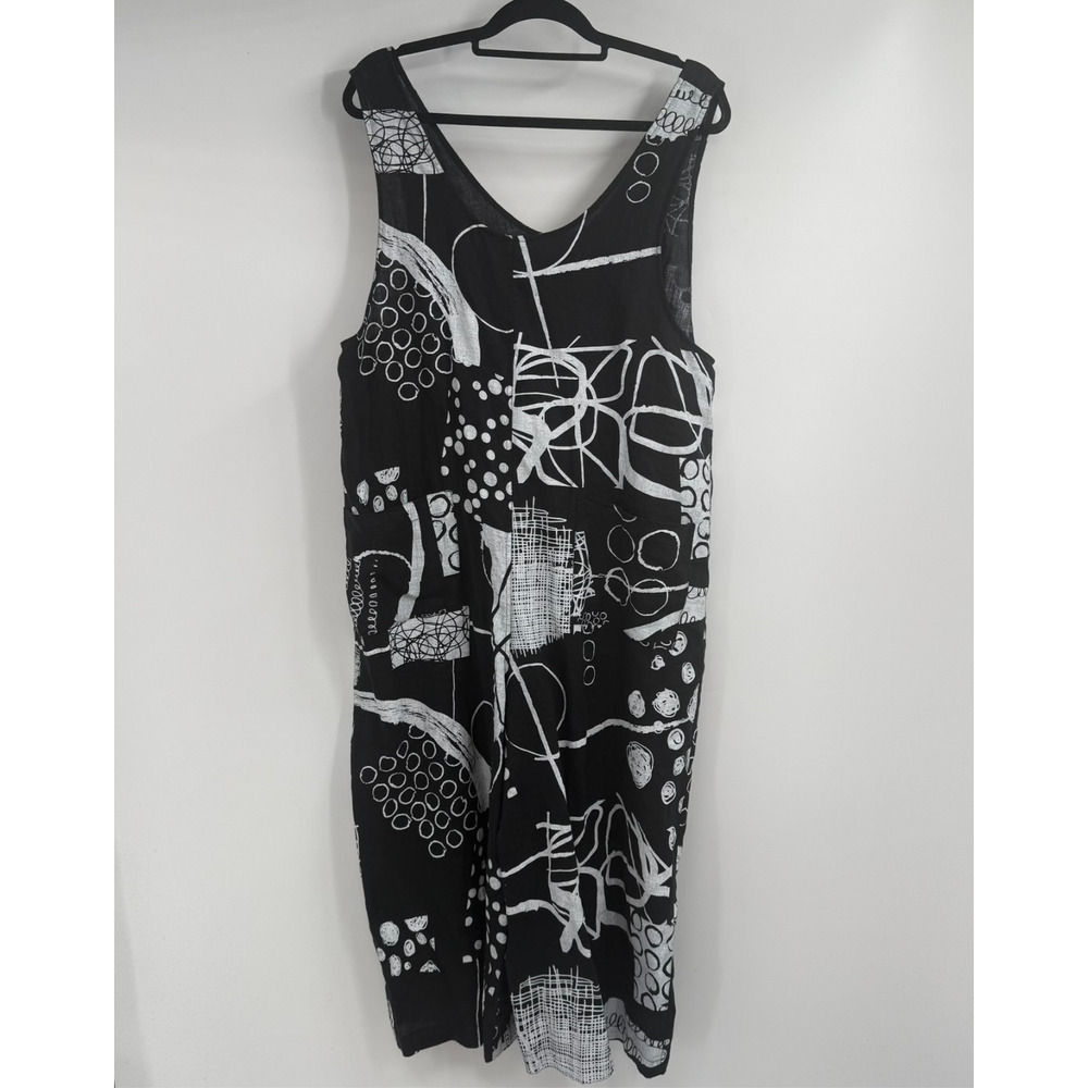 Chalet Et Ceci Linen Crop Jumpsuit Womens M Black Abstract Sleeveless Artsy